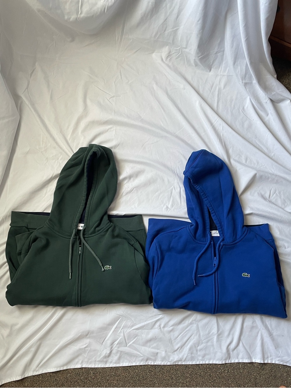 2 Lacoste Zipup Hoodies - Forest Green & Royal Blue